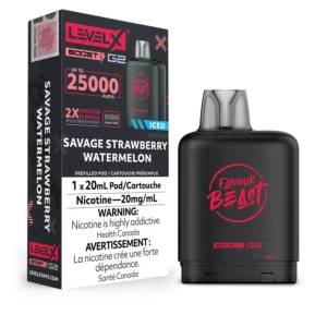 levelx boost g2 flavourbeast pod nov2024 render fam exs 20mg savagestrawberrywatermelon.webp