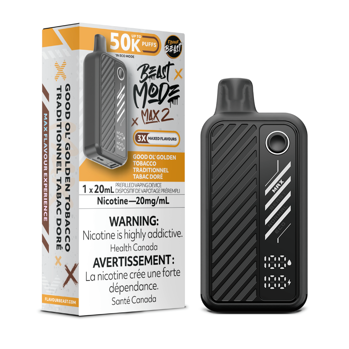 flavourbeast beastmodemax2 feb2025 render fam 20mg goodolgoldentobacco 4 square.webp flavourbeast beastmodemax2 feb2025 render fam 20mg goodolgoldentobacco 4 square.webp