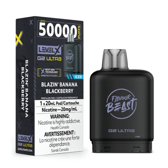 levelx g2 ultra flavourbeast pod mar2026 render fam 20mg blazinblackberrybanana 3.webp