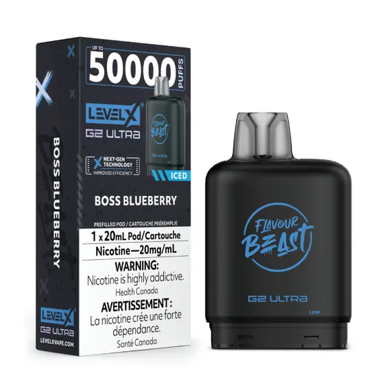 levelx g2 ultra flavourbeast pod mar2026 render fam 20mg bossblueberry 3.webp
