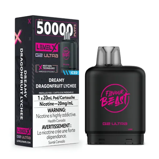 levelx g2 ultra flavourbeast pod mar2026 render fam 20mg dreamydragonfruitlychee 3.webp