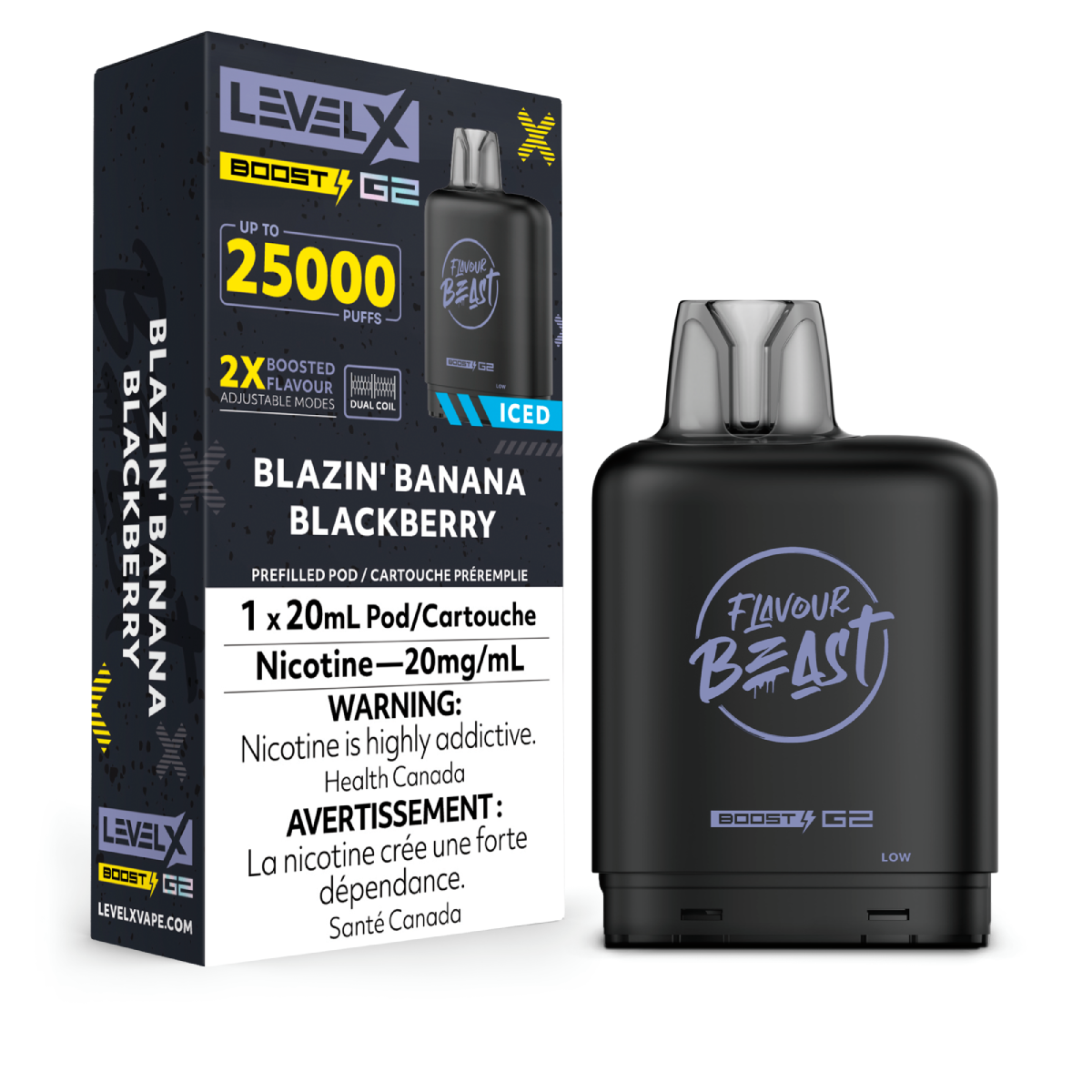 levelx boost g2 flavourbeast pod aug2024 render fam 20mg blazinbananablackberry 2.webp levelx boost g2 flavourbeast pod aug2024 render fam 20mg blazinbananablackberry 2.webp