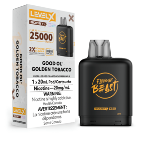 levelx boost g2 flavourbeast pod aug2024 render fam 20mg goodolgoldentobacco 2.webp