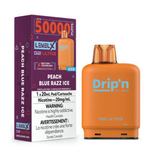 levelx g2 ultra dripn pod jul2025 render fam 20mg peachbluerazzice 1.webp